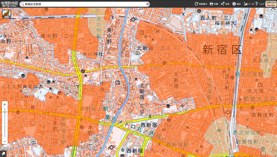 新宿区北新宿の地形分類