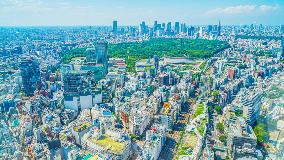渋谷区の人気スポット　渋谷区の上空写真